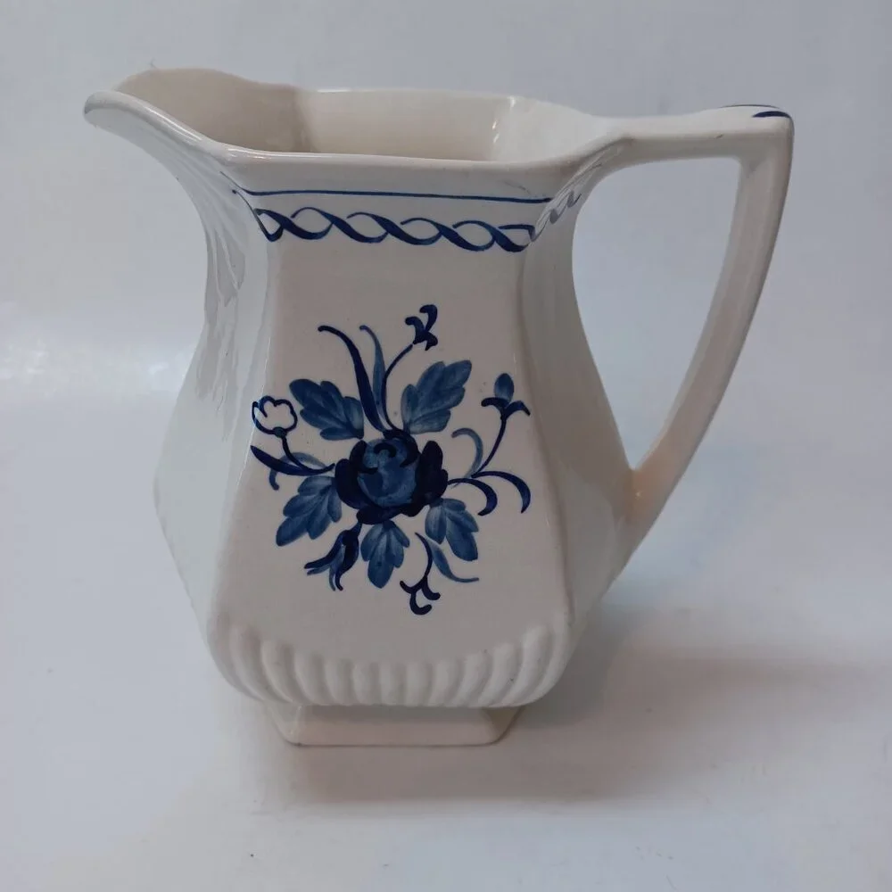 William Adams Baltic‎ Blue Floral Pitcher Real English Ironstone Small Chip